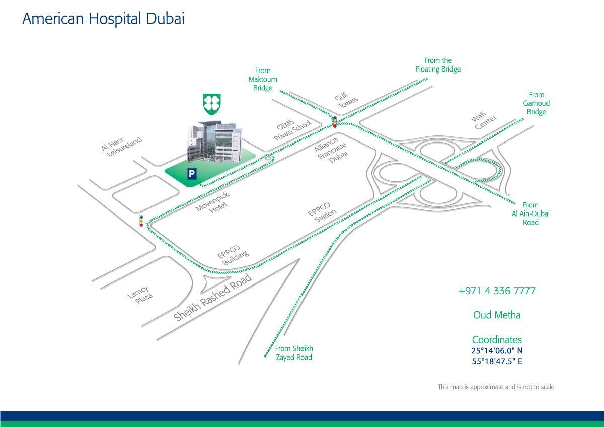 map of American hospital Dubai